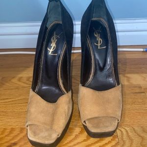 YSL suede peep toe wedges